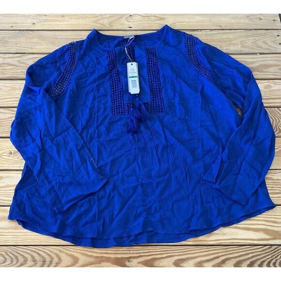 NWT Joseph A. Tie Neck Blouse Size XL Women’s Blue - Picture 1 of 10